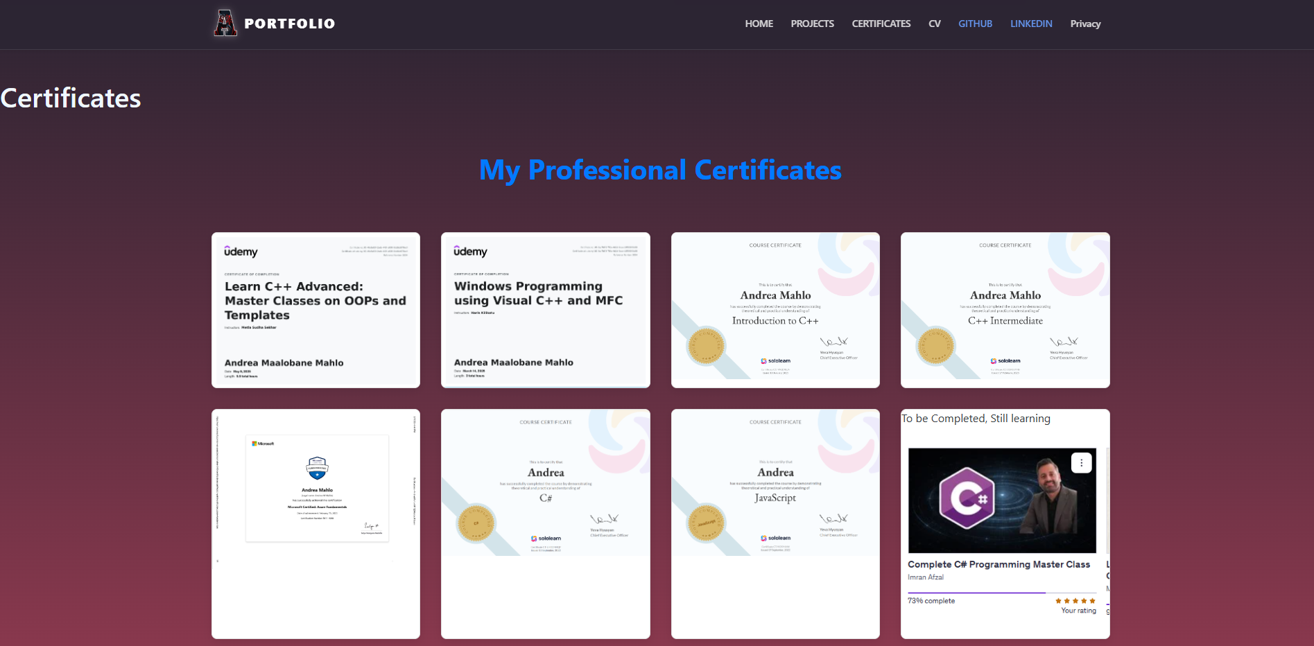 Portfolio site – about