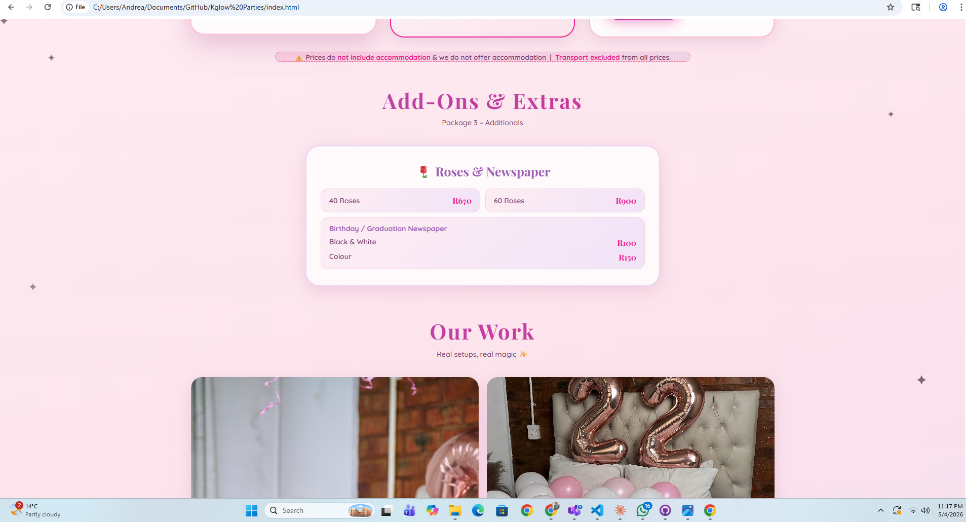 Kglowparties website – events