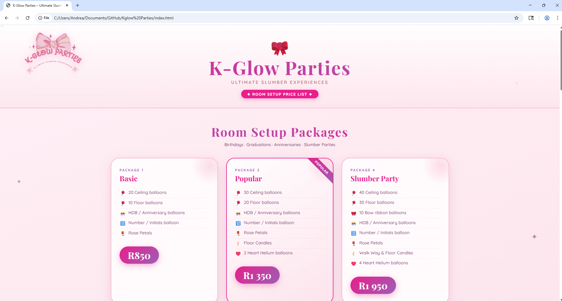 Kglowparties website