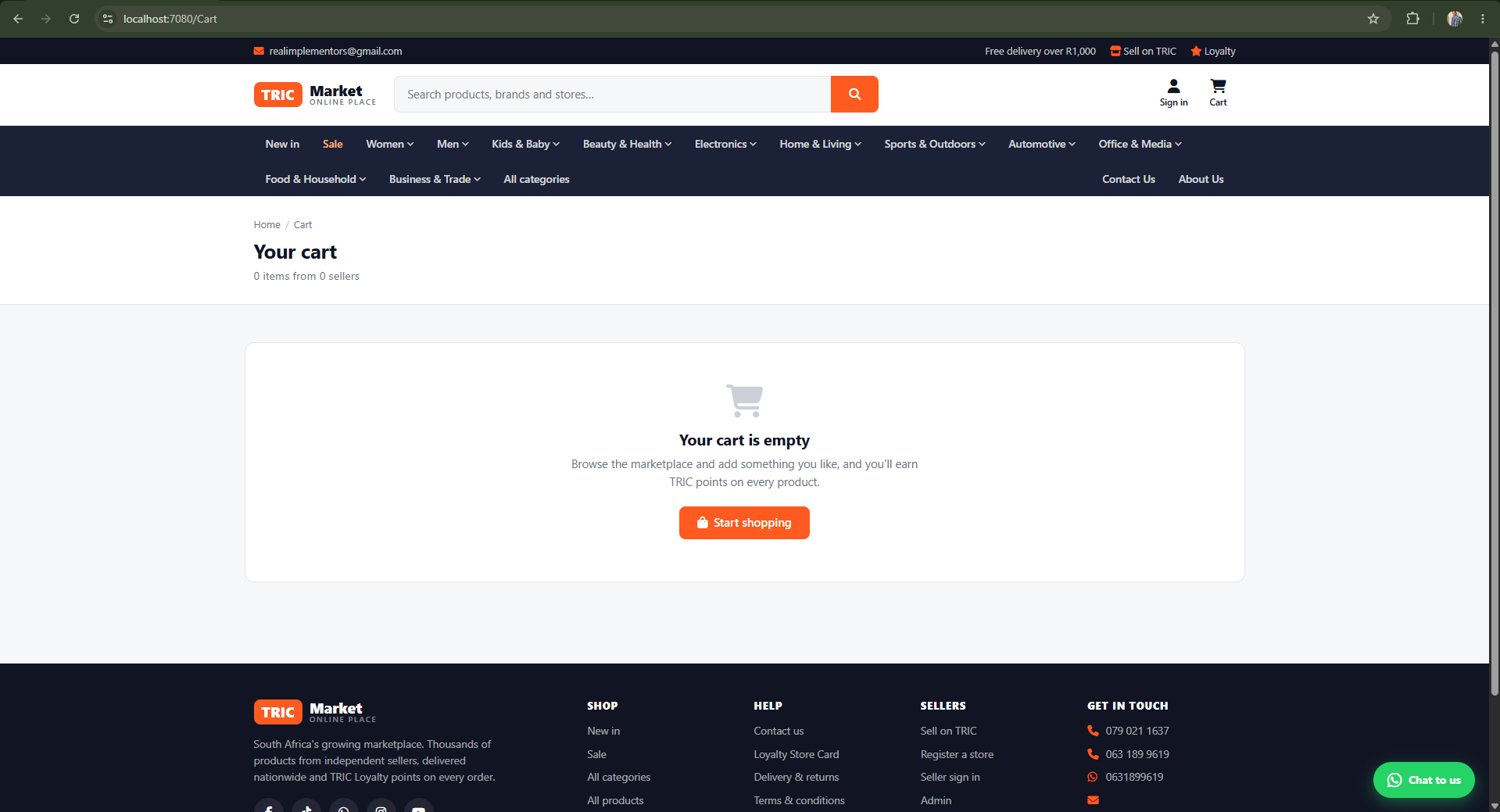 TRIC Market shopping cart page